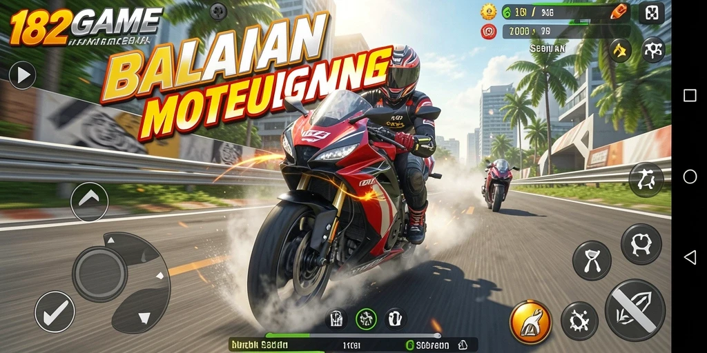 Tangkapan layar menunjukkan keseruan balapan motor di trek yang menantang.