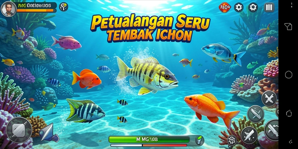 Gameplay seru dalam MG108 dengan berbagai jenis ikan.
