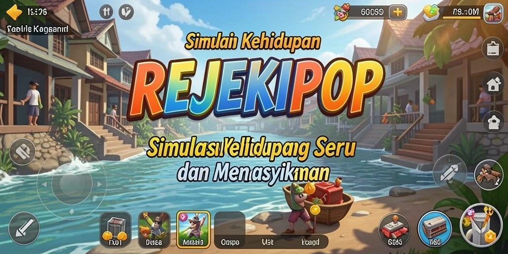 Screenshot gameplay REJEKIPOP menampilkan karakter yang berinteraksi dalam suasana ceria.