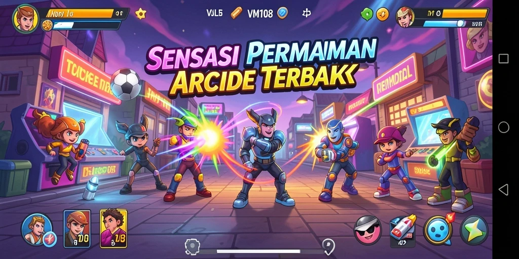 Tangkapan layar VM108 yang menunjukkan aksi seru permainan Arcade.